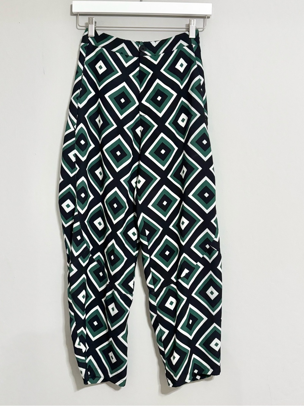RUTI Black and Green Square Geo Print Wide Ish Pants